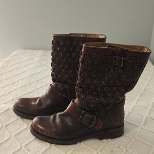 Frye Brown Quilted Combat Boots with Rugged Sole